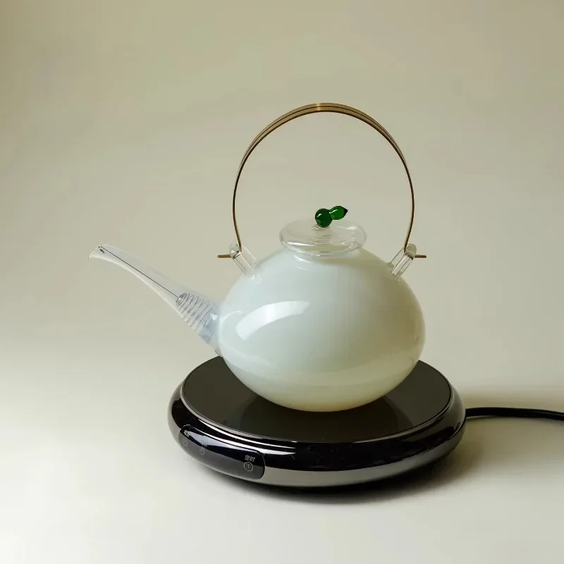 High-end ice jade glass copper handle kettle exquisite stove kettle new Chinese style household tea making device