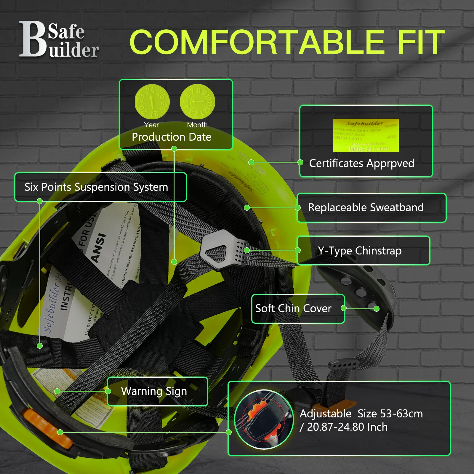Construction Safety Helmet with Visor, Built in Goggle for Engineer Ear Muffs, ABS Hard Hat, Industrial Work Head Protection