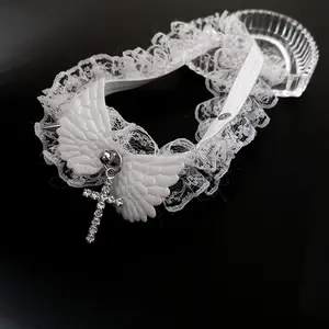 로리타 단색 여성 목걸이 천사 날개 와이드 레이스 레이스 초커 쿨 펑크 스타일 가죽 목걸이 선물 8 최고의 판매 ROCOCO 액세서리 - №4