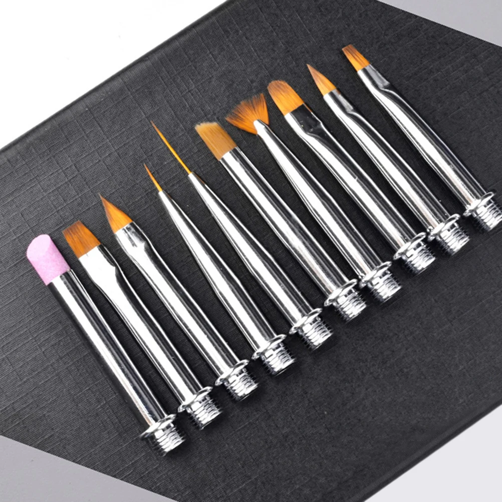 

10pcs Nail Art Brush Set Replaceable Tips Multifunctional Pen For Gel Acrylic Uv Builder Nail Painting Drawing Dotting