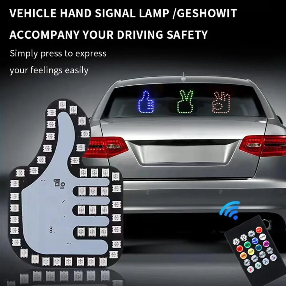 2024 New LED Car Finger Light Illuminated Gesture Light Signs Sticker Window Auto Remote Back Rage Funny Finger Road Middle L3M2