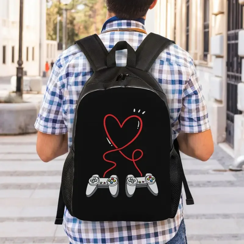 Mochila personalizada Nostalgia Gamer Controller Heart para mujeres y hombres, bolsa de libros para estudiantes universitarios, bolsas para videojuegos Geek