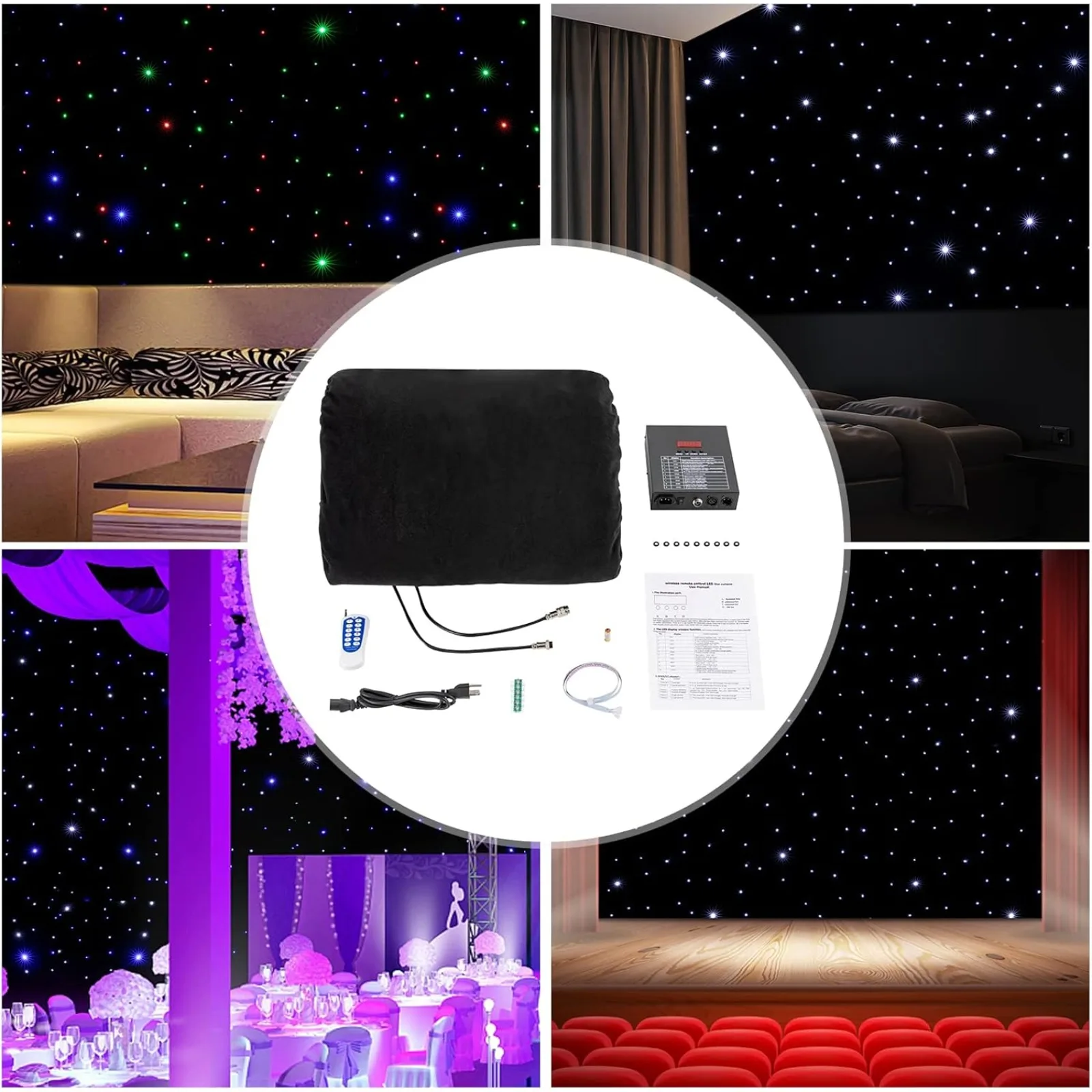 Cenário de luzes de cortina led 20 pés x 10 pés pano de palco led com controle dmx, cortina de estrela estrelada multifuncional