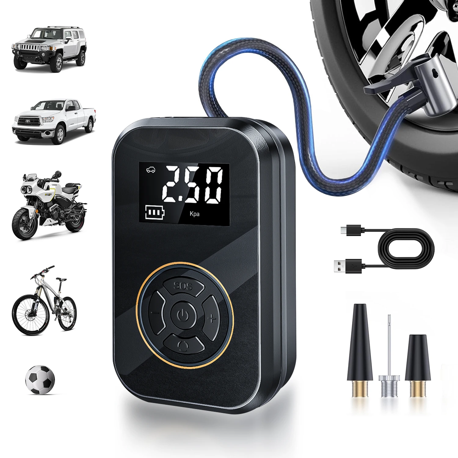 

BELIBUY Portable Tire Inflator Rechargeable Electric Inflator For Car Bicycle Digital Air Compressor Football Ball Inflator Pump