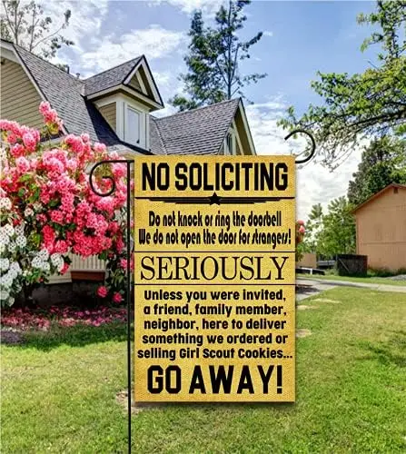 Funny No Soliciting Flag Homeowners Flag Funny Go Away Flag Funny Garden Flag No Soliciting Sign mothers day House Gift Decor Ya