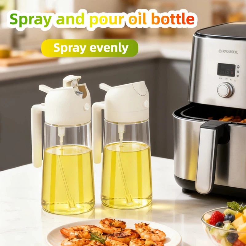 Oil Bottle 600ml Spray Design Glass Material High Temperature Resistant Large Diameter Oil Bottle Outdoor Household Oil Bottle