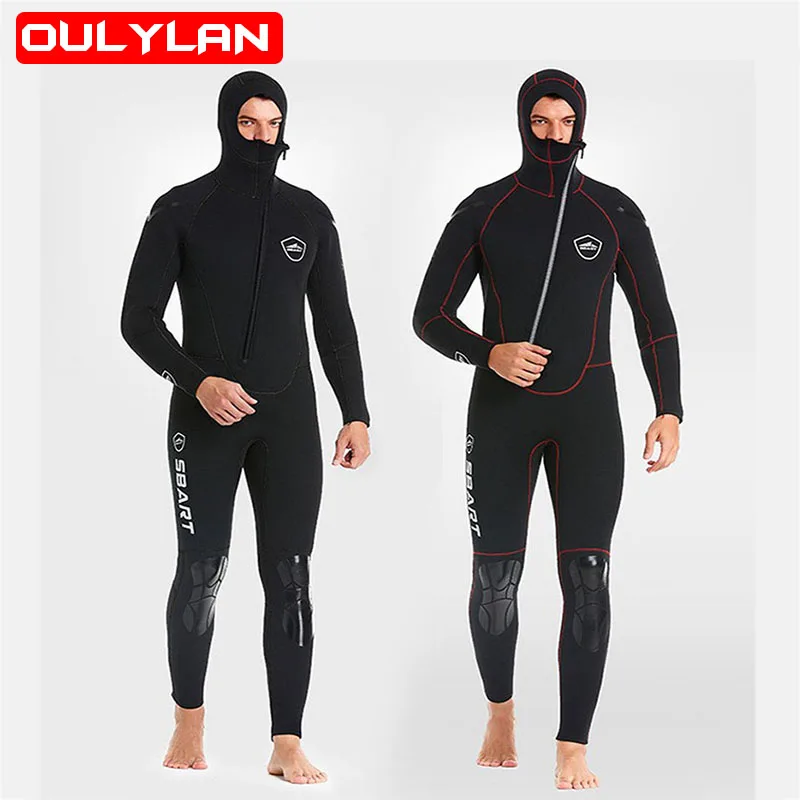 Oulylan 5MM Neoprene Wetsuit Thickened Warm Hooded Knee Pads Deep Dive Hunting Fish Winter Swimming Equipment Diving Suit