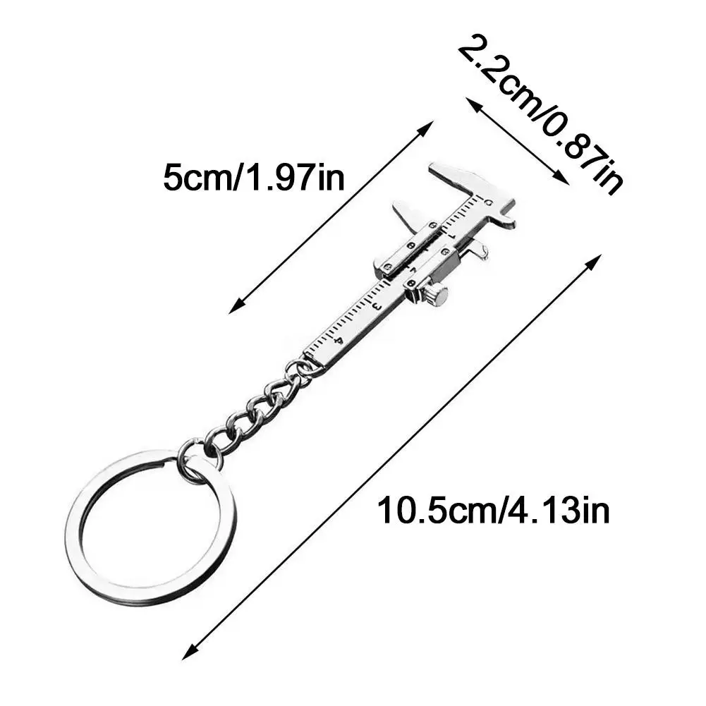 Portable Mini Vernier Caliper Keychain Mini Metal Ruler Car Key Chain Movable Vernier Caliper Ruler Model Keychain Keyring Gift