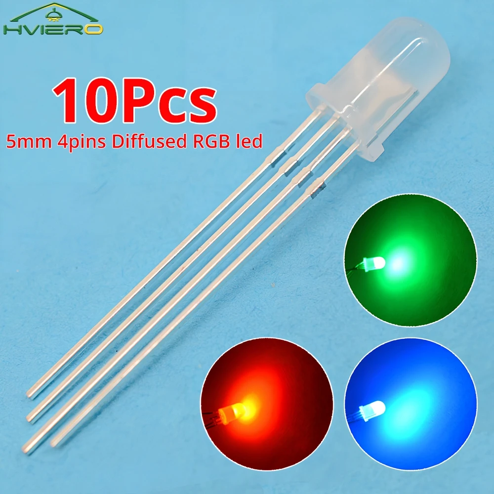 10Pcs Min 5mm Round 4pin Diffused RGB Tri-Color Common Cathode Red Green Blue Emitting Diode LED Lamping Bulb Light Multipurpose