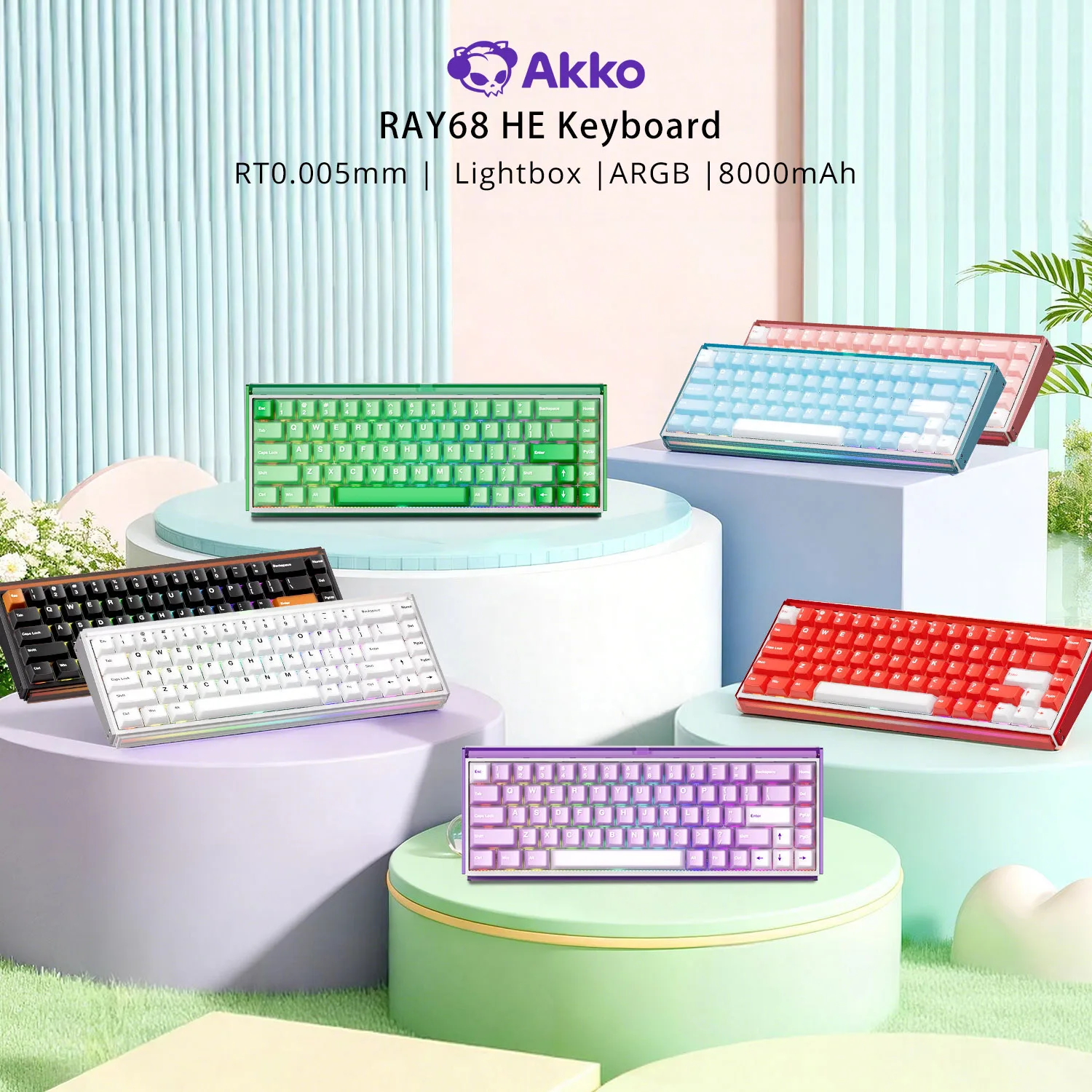 Akko RAY68 HE Mechanical Keyboard 65% Magnetic Switch Rapid Trigger 0.005mm 8K RGB with Lightbox Custom ESports Gaming Keybaord