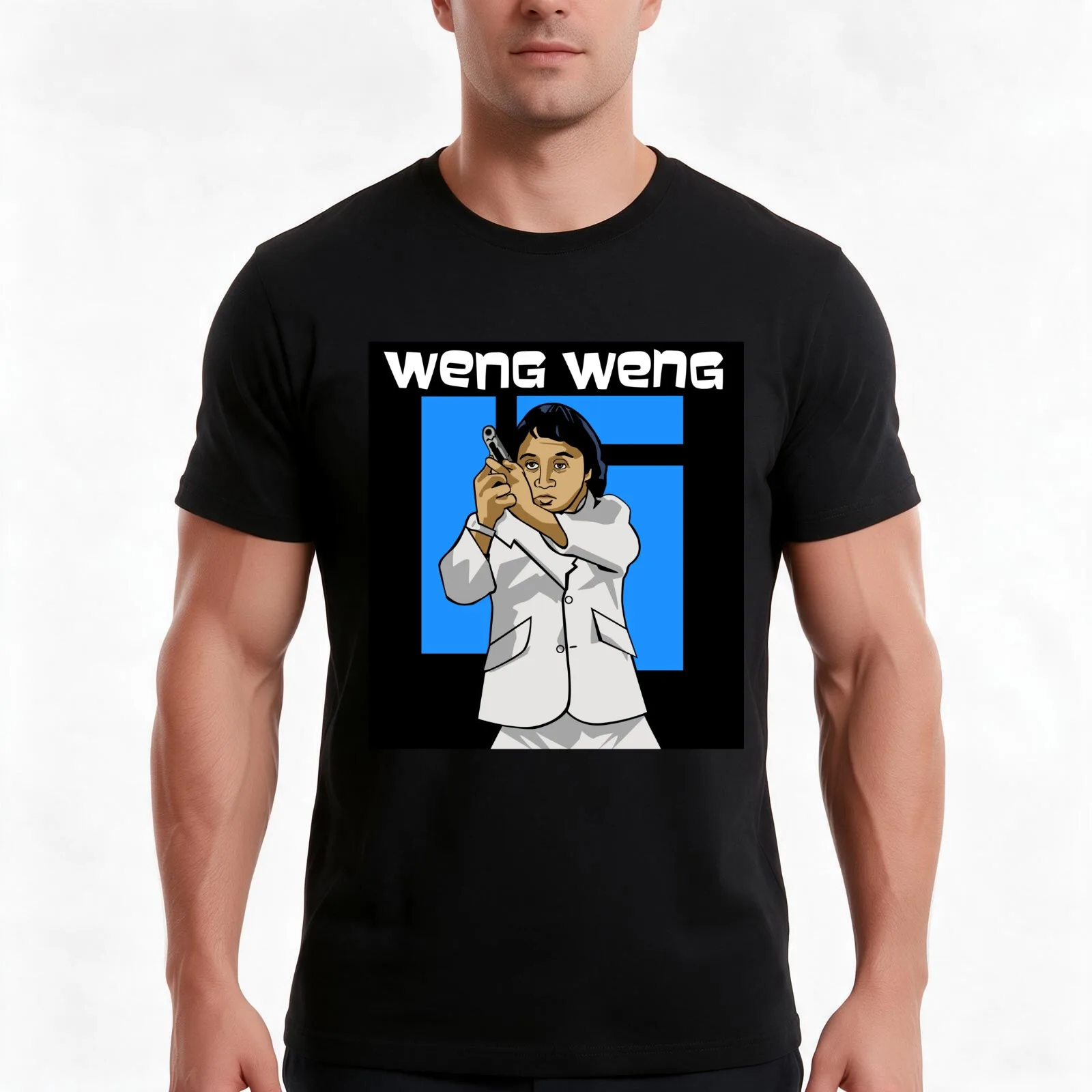 Agent Weng Weng T-Shirt, Summer Casual Cotton Tee, Oversized Streetwear Tops, Vintage Graphic Print, Loose Fit Short Sleeve