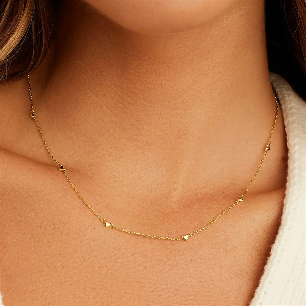 CANNER 925 Sterling Silver Smooth Heart Shape Overlay Clavicle Necklace For Women 18K Gold Ins Simple Necklace Fine Jewelry Gift