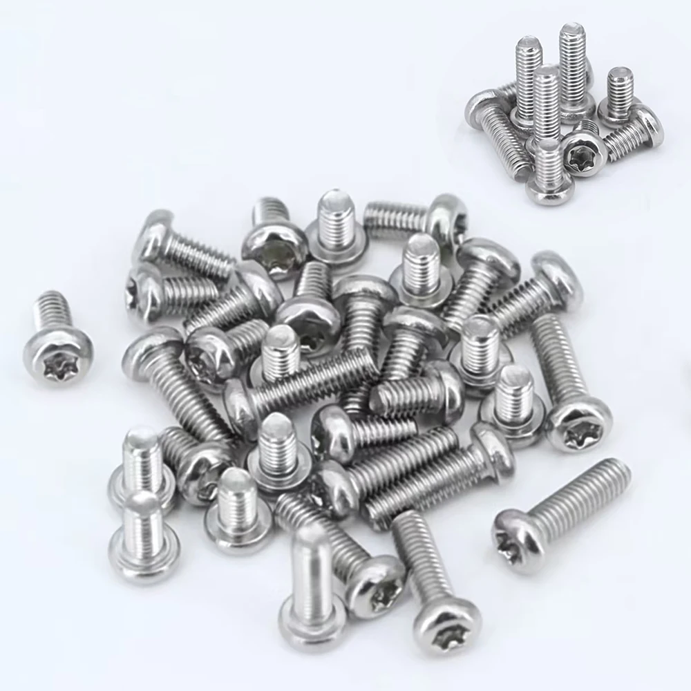 100Pcs 304 Stainless Steel Screw M1.4 M1.6 M2 M2.5 M3 Torx Round Head Screw Anti Pin Safety Bolt Length 3/4/5/6/8/10/12/14-30mm