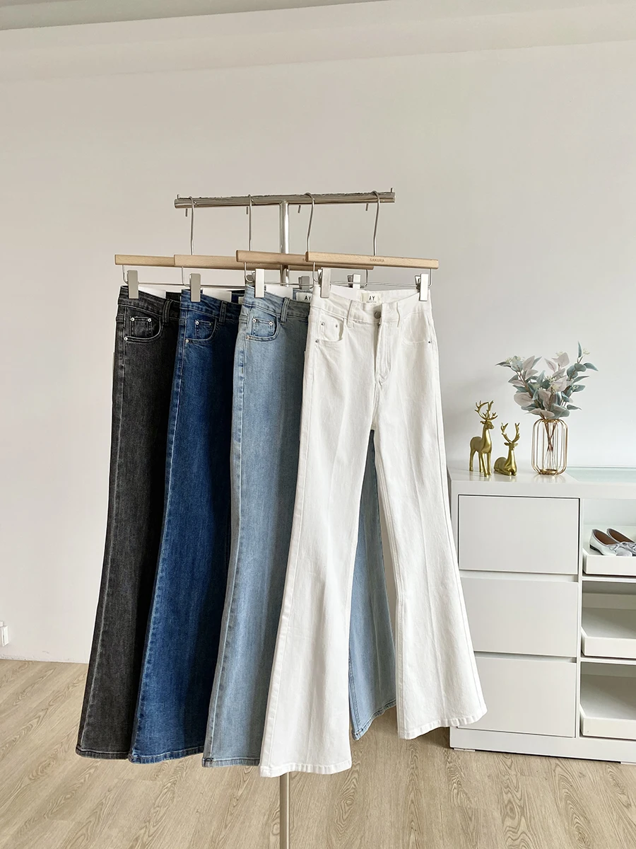 

High Waist Straight Leg Jeans Women's Fashion Slim Fit Pure Color Korean Style Commute Autumn 2025 Spring New Arrival