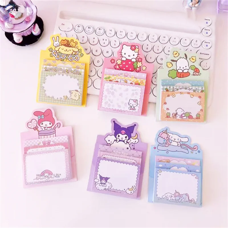 90 Sheets Melody 3 Layer Memo Pad Sticky Notes Sanrio Kuromi CinnamoroCute Stationery Label Planner Sticker Post School Supplies