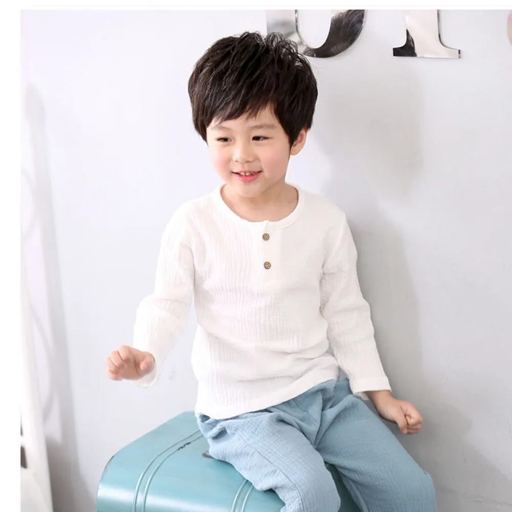 Children T Shirts Fashion Linen Pleated Boys T-shirt Child T-shirtS 2023 Summer Baby Boys Girls T-shirt Kids Clothes