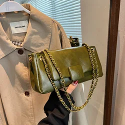 Fashion Chain One Shoulder Crossbody Bag  Women 2024 New Simple Korean Retro PU Small Square Bag Lady Flip Cover Commuter Bag