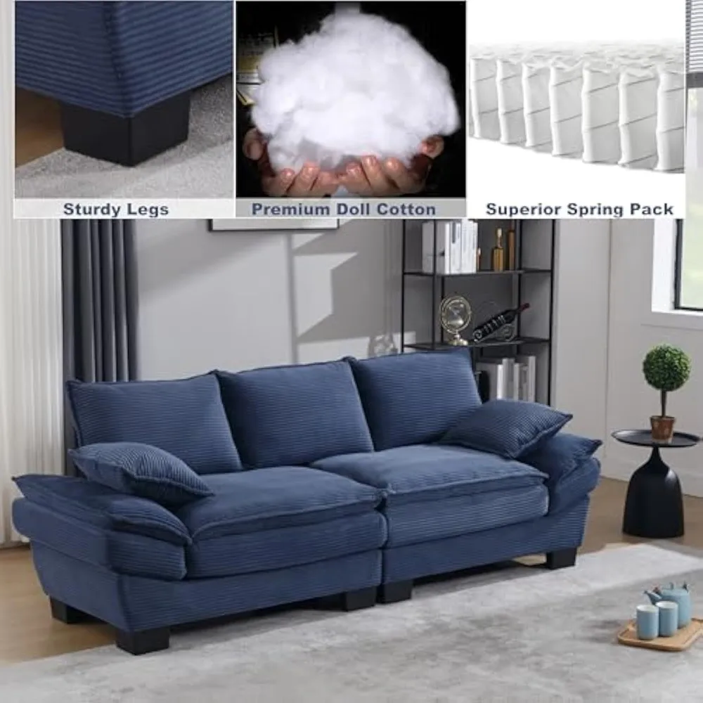 Modern Loveseat Couch Sofa,89'' Corduroy Upholstered 2-Seat Sofa, Sectional Love Seat Furniture with 2 Pillows with Movable Armr