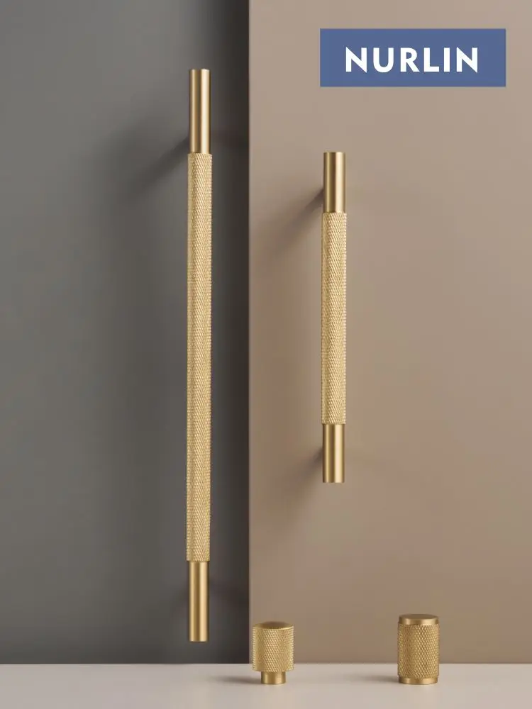 Nurlin Brass  Diamond-cut Cross Knurl Pattern Gold Black Cabinet Handles Wardrobe Pull T-bar Knobs 500mm Long Available Kitchen