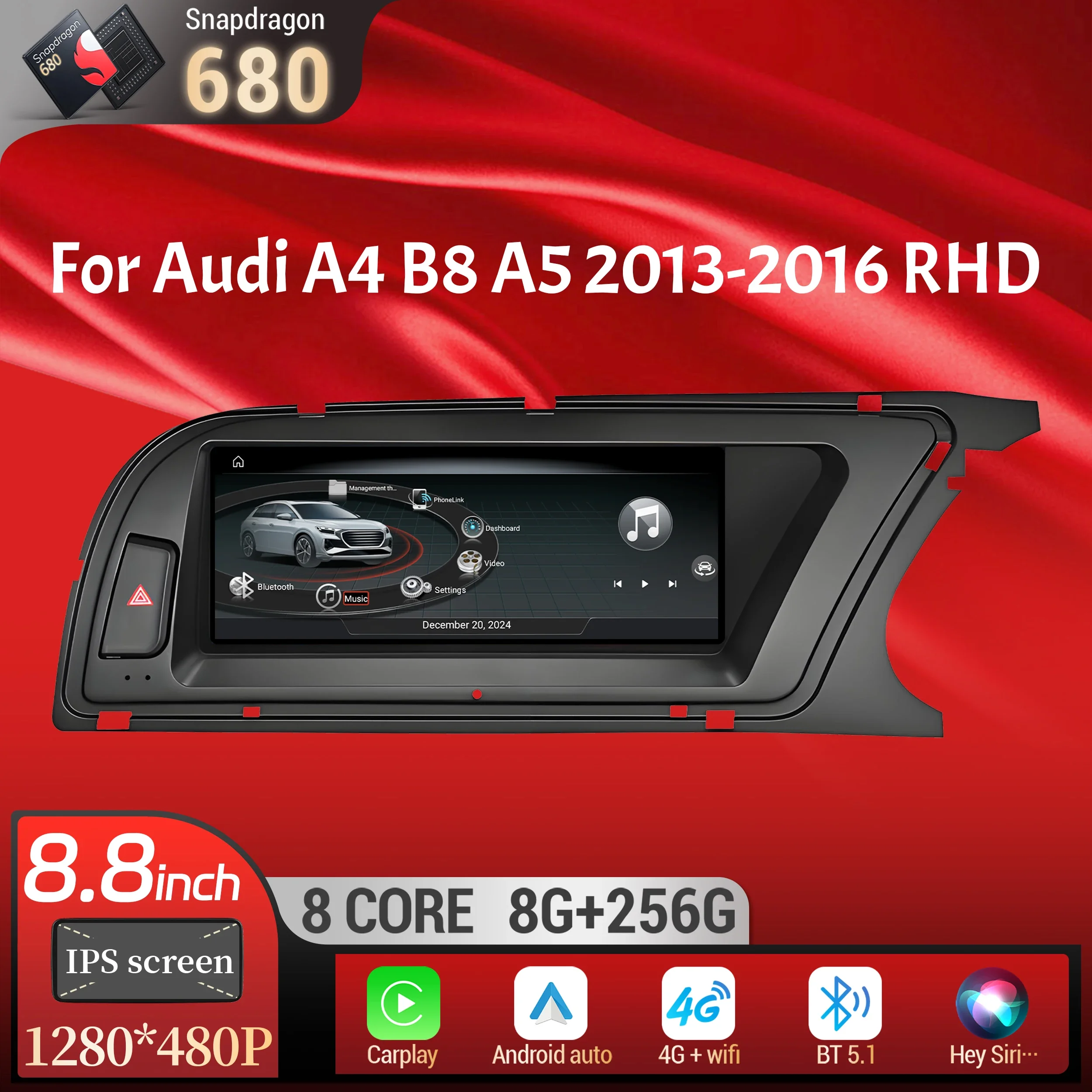 

8.8 inch Right Hand Drive Android 13 For Audi A4 B8 A5 2013-2016 Car Radio Wireless Carplay Qualcomm Snapdragon 680 Touch Screen