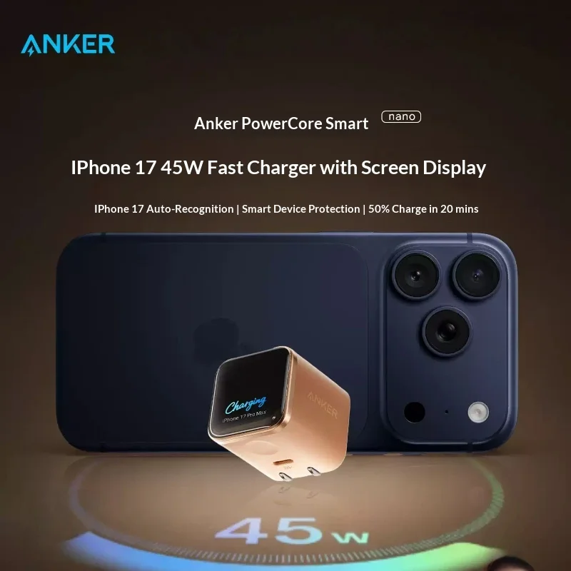 

Anker Nano 45w Gan Fast Charger With Ai Display Smart Compatible For Phone 17 Pro Max 16 Pro 15 14 Portable Wall Charger
