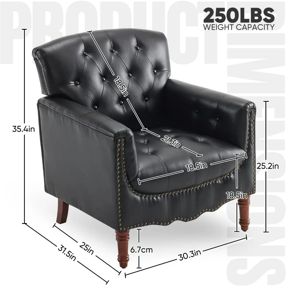 Cadeira com detalhes em couro sintético MOJAY, poltrona confortável para sala de estar com almofada acolchoada grossa, sofá lounge cadeira club com resistente