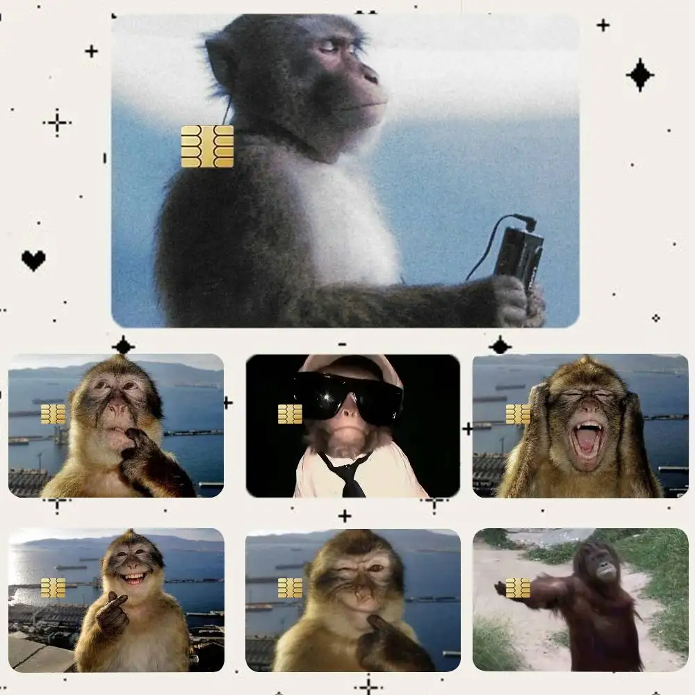

Monkey Music Sipping Meme HD Waterproof Card Skins Protective Stickers for Credit Bank Game Cards