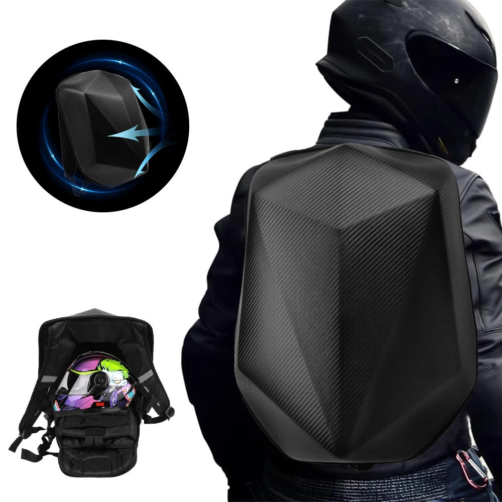 Motorcycle Backpack Waterproof Bag Hard Shell Backpack Motorbike Helmet Large Bag For Men Travelling Camping Cycling Storage