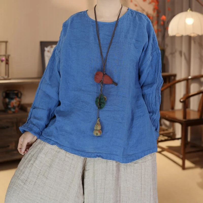 

2026 New Arrival Spring/autumn Women Casual Good Quality Cotton Linen Tops Tees All-match Loose O-neck Long Sleeve T-shirts Y119