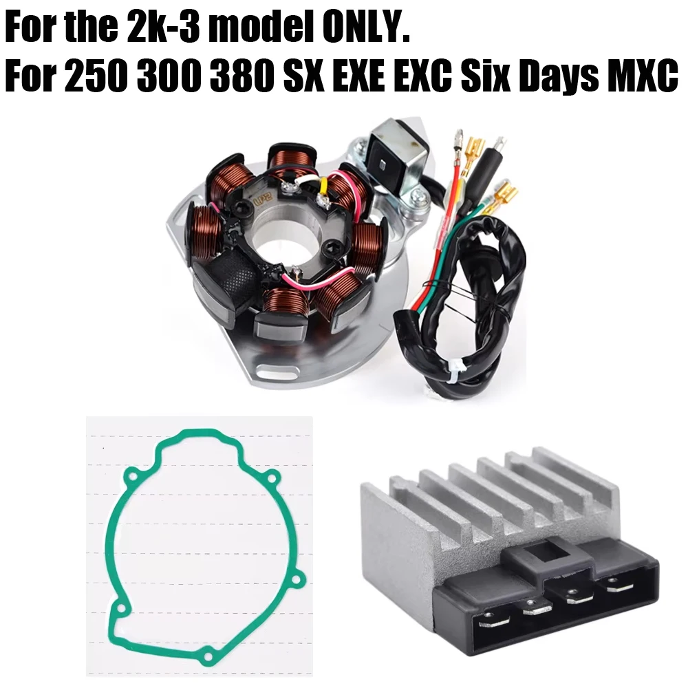 

Stator Coil Regulator Rectifier Gasket Fit For 250 300 380 SX EXE EXC Six Days MXC 2k-3 / 50339004200 50311034000 54730040100