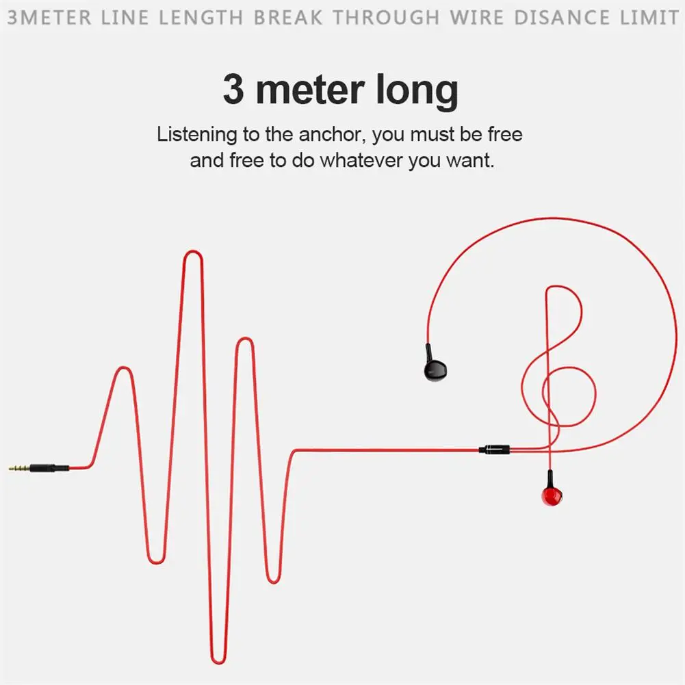 3m lange Kabel Kopfhörer klare Bass Ohrhörer ergonomische Überwachung Headset Handy Musik Ohrhörer