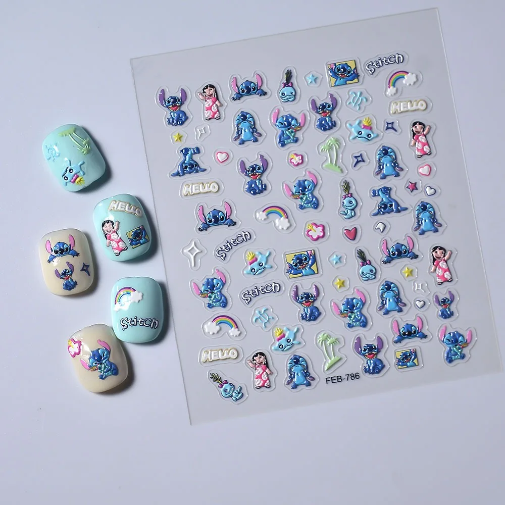 Disney Nail Art Decoration Cartoon Stitch Mickey 5D Nail Stickers Nail Accessories New Anime Characters Nail Art Supplies