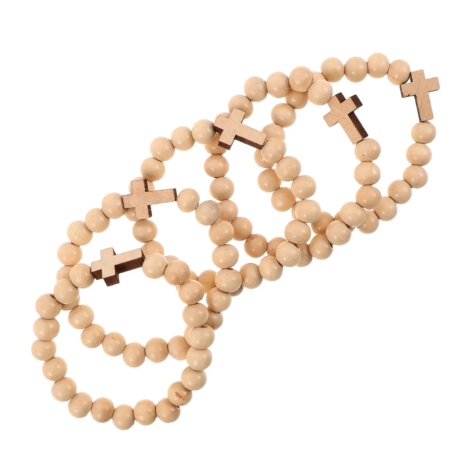 Wooden Cross Beaded Bracelets 5 Pack Christian Prayer Wristbands for Easter Baptism Confirmation Gifts