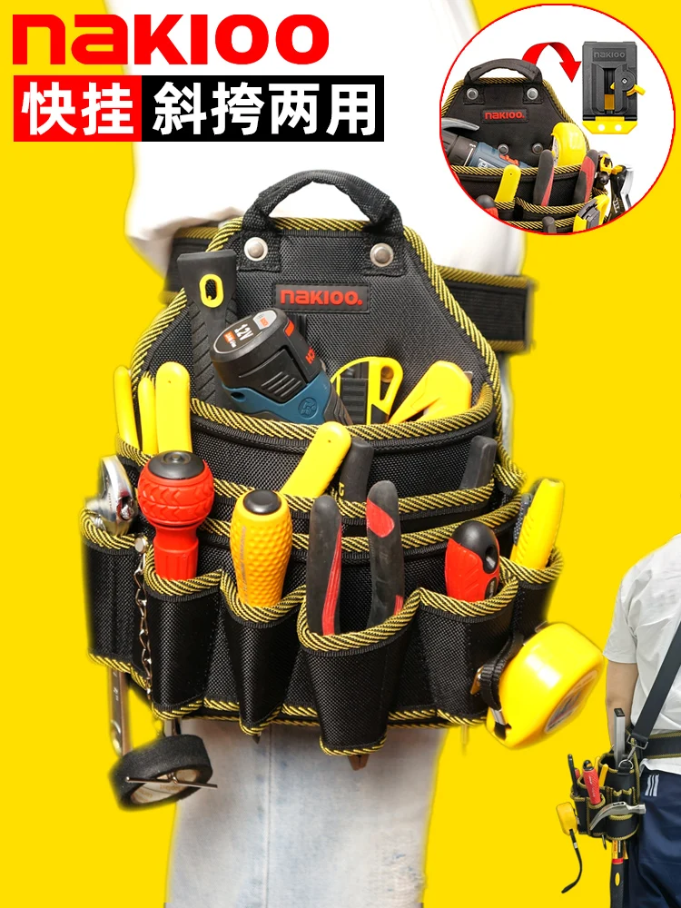 NAKIOO Quick Hanging Waist Pack Tool Bag Organizer Nail Pocket Waist Belt Carpenter Tool Belt Professional Pouch Toolbag for Men