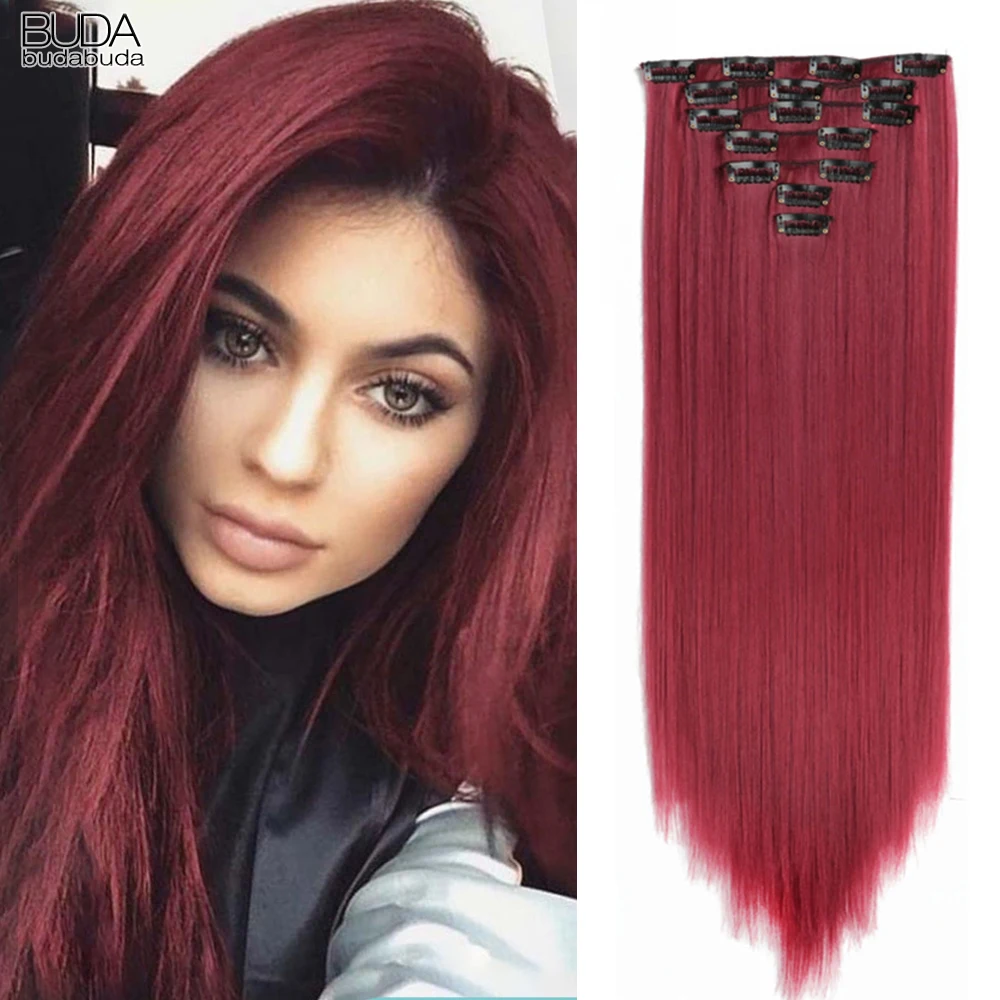 16Clips Synthetic Hair Extensions 22inch Long Straight Clip-on Extensions Hair 7Pcs/Set Heat Resistant Fiber Hairpiece For Women