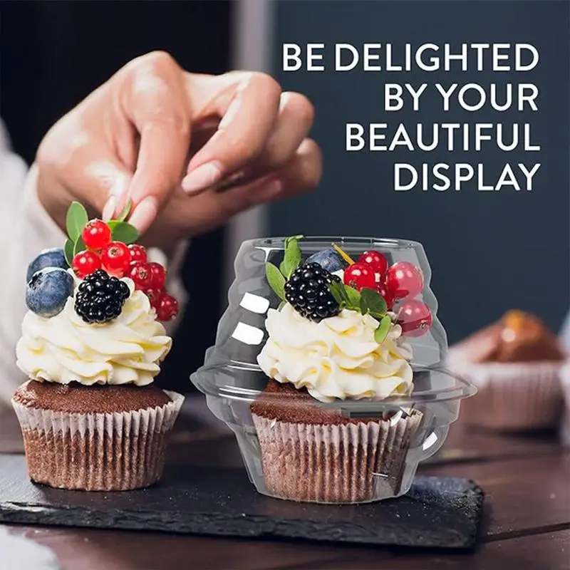 

50pcs Clear Cupcake Containers Reusable Stackable Dessert Case With Dome Lid Single Cupcake Holder Muffins Storage For Parties