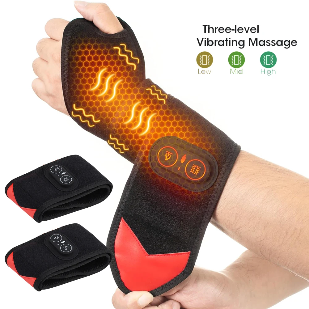 

1/2PCS Electric Heating Massage Hand Massager Wrist Vibration Massage Pad Carpal Tunnel Relief Tendonitis Wrist Knee Support Pad