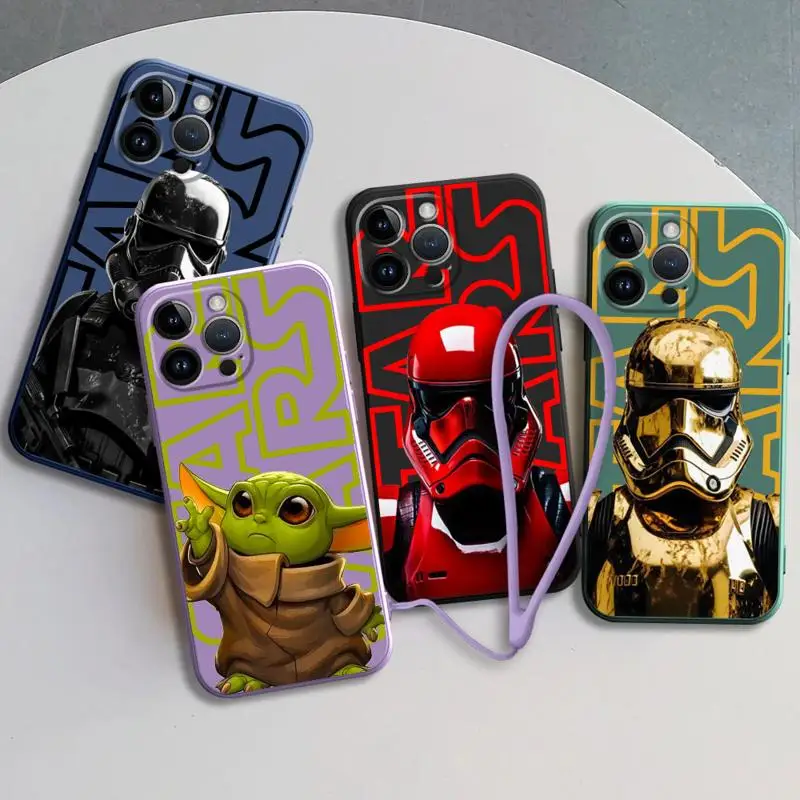 Star Mandalorians W-Wars custodia per Apple iPhone 15 Plus 14promax 13 Pro XR 12 Mini SE XS Max 11 8 7 Cover quadrata in Silicone liquido