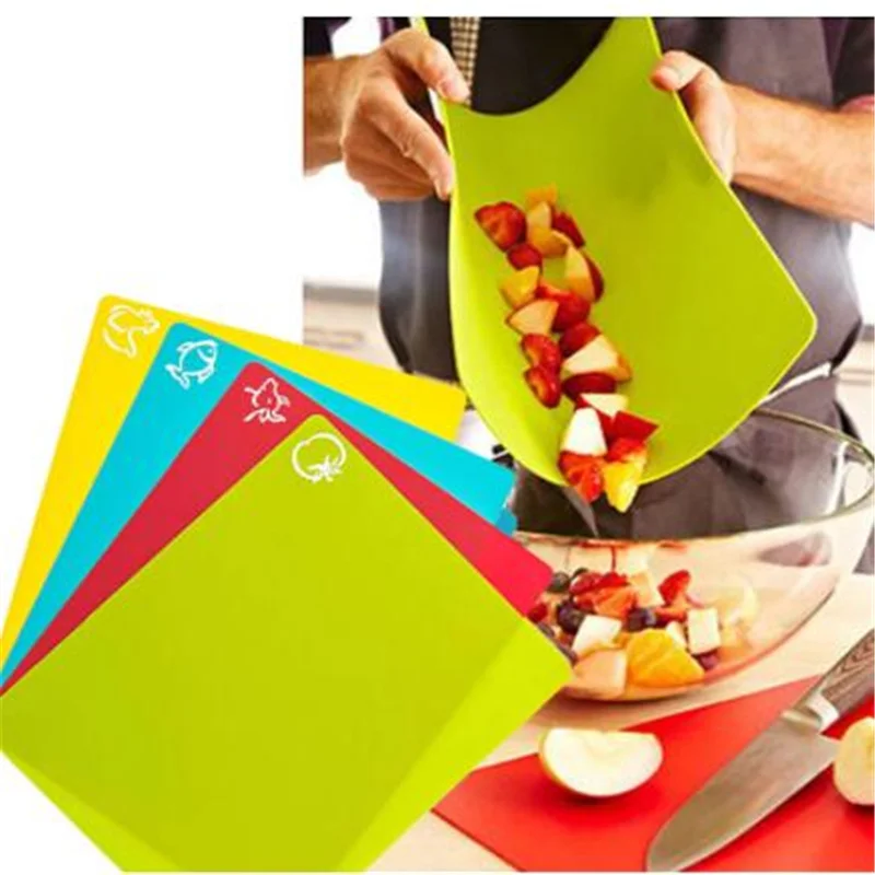 4PCS  Flexible Plastic Non-slip Chopping Block - Cutting Board - Cutting Mats with Food Icons Kitchen Tools 305*380mm