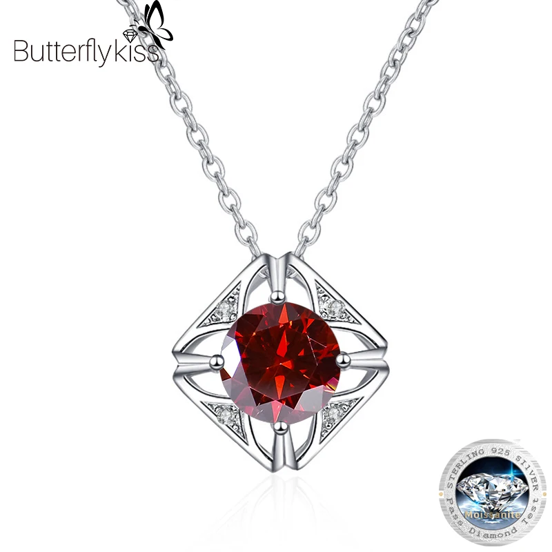 Butterflykiss Classic 925 Sterling Silver 1 CT Moissanite Necklace D Color VVS1 Pendant Beating Heart Collarbone Chain For Women