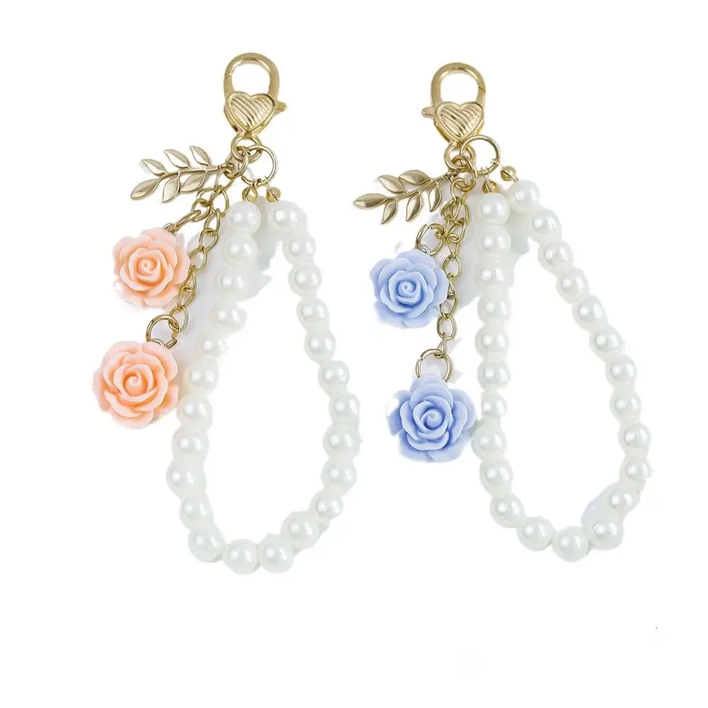 2024 3D Rose Keychain Pearl Leaf Bag Pendant Metal Elegant Keyring Handbag