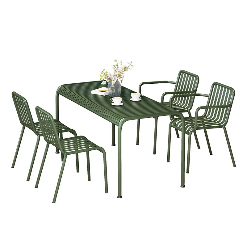 

Modern simple outdoor wrought iron dining table and chair combination camping base open-air table and chair set courtyard