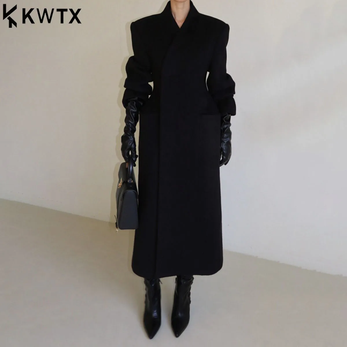 

KWTX Women’s Wool Coat 2025 New Autumn Winter Long Thickened Slim Fit Stand Collar Solid Color Pockets Elegant Vintage Casual