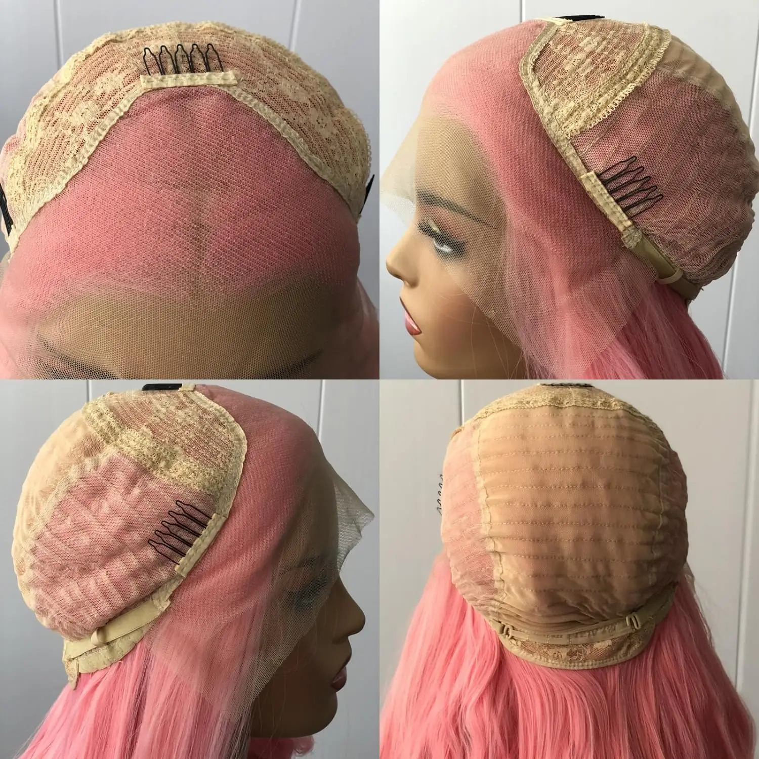 Peruca dianteira de renda sintética para mulheres, onda rosa do corpo, cabelo longo ondulado, peruca rosa doce sem cola, onda natural