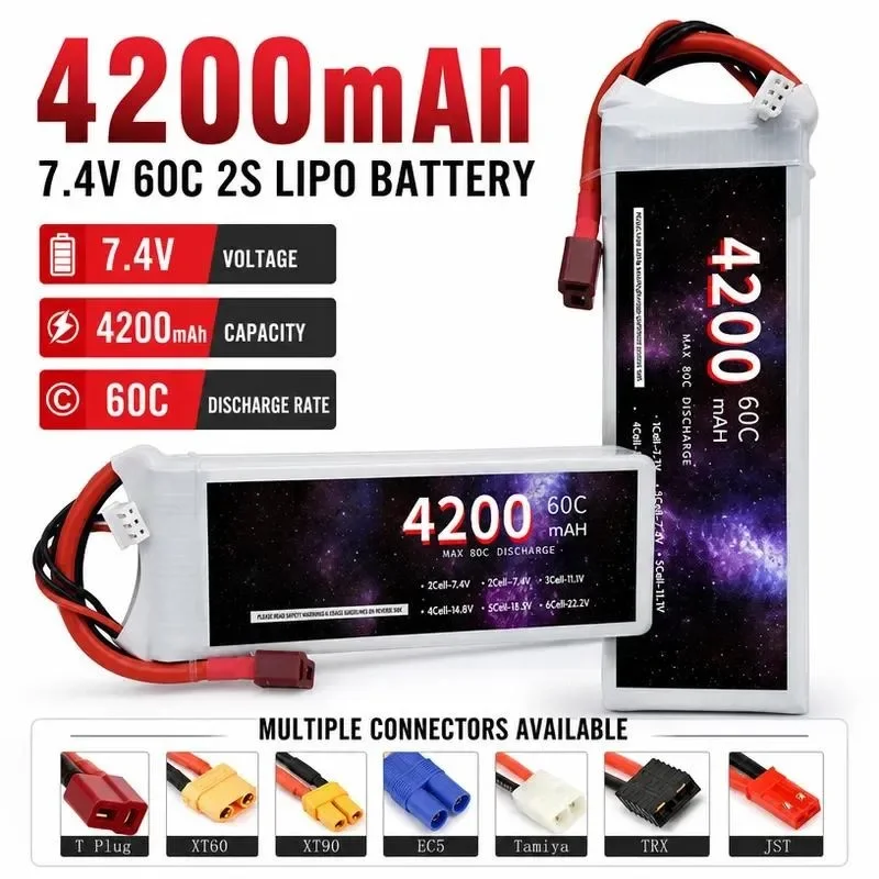 [NEW]  for 4200mAh 2S 7.4V Lithium Battery 60C High Rate Drone Accessories Model Aircraft Rechargeable Battery