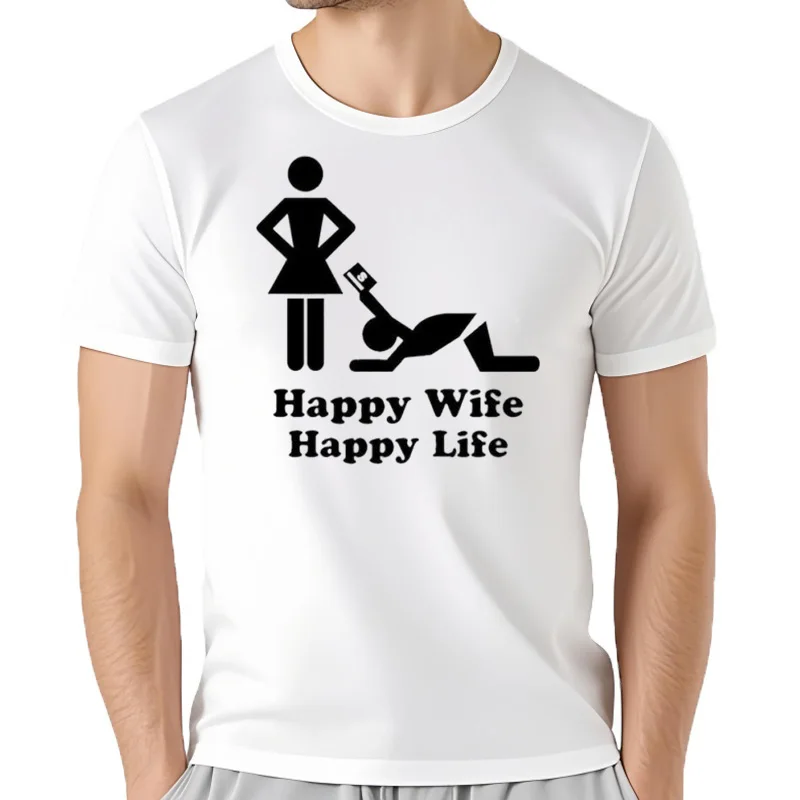 T-shirt en coton imprimé pour hommes et femmes, Streetwear Hip-Hop, Cadeau d'urgence, Happy Wife, Funny Life, Poland M
