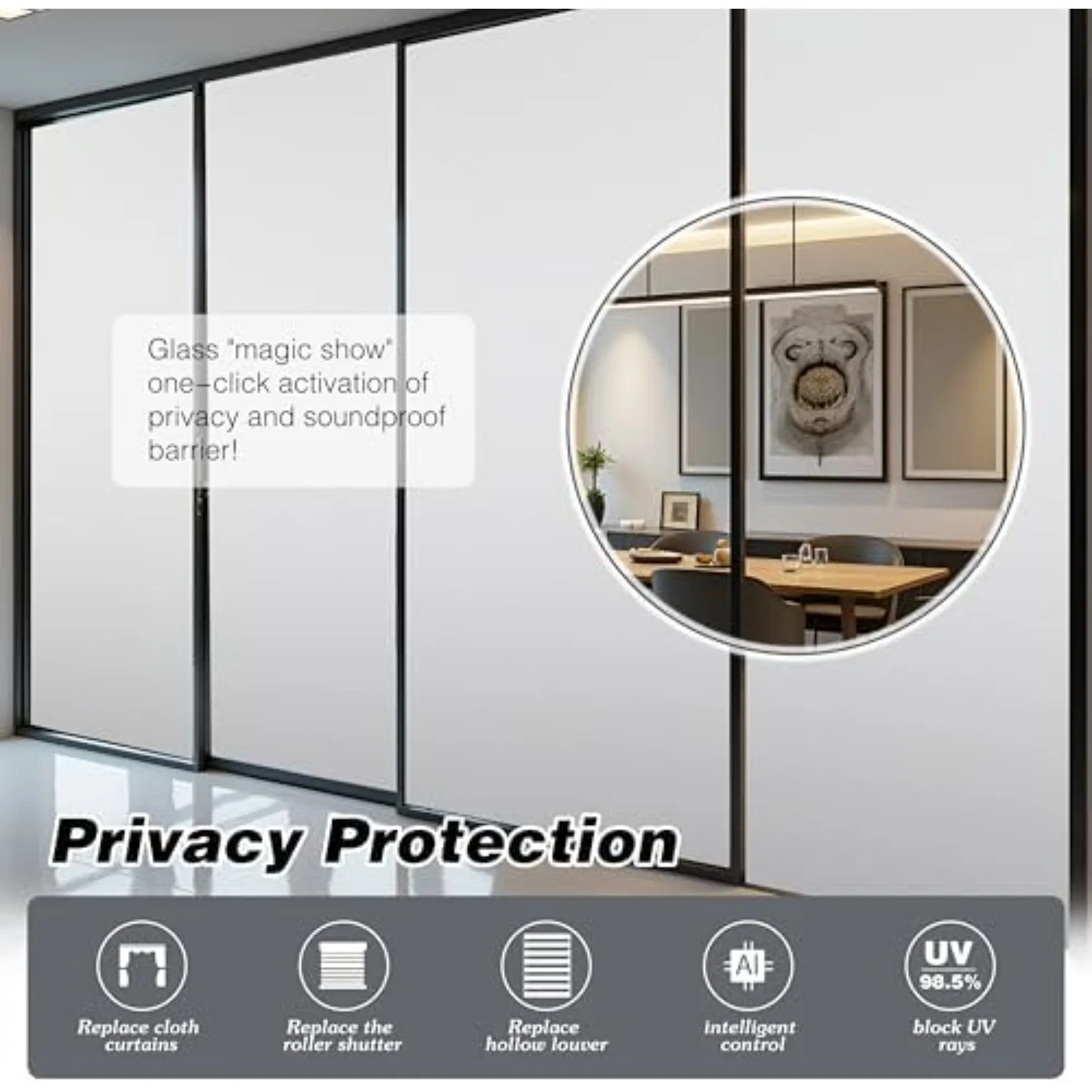 PDLC Switchable Smart Window Film, Electric Privacy Glass Film Clear to Opaque, Smart Tint Film for Home Office