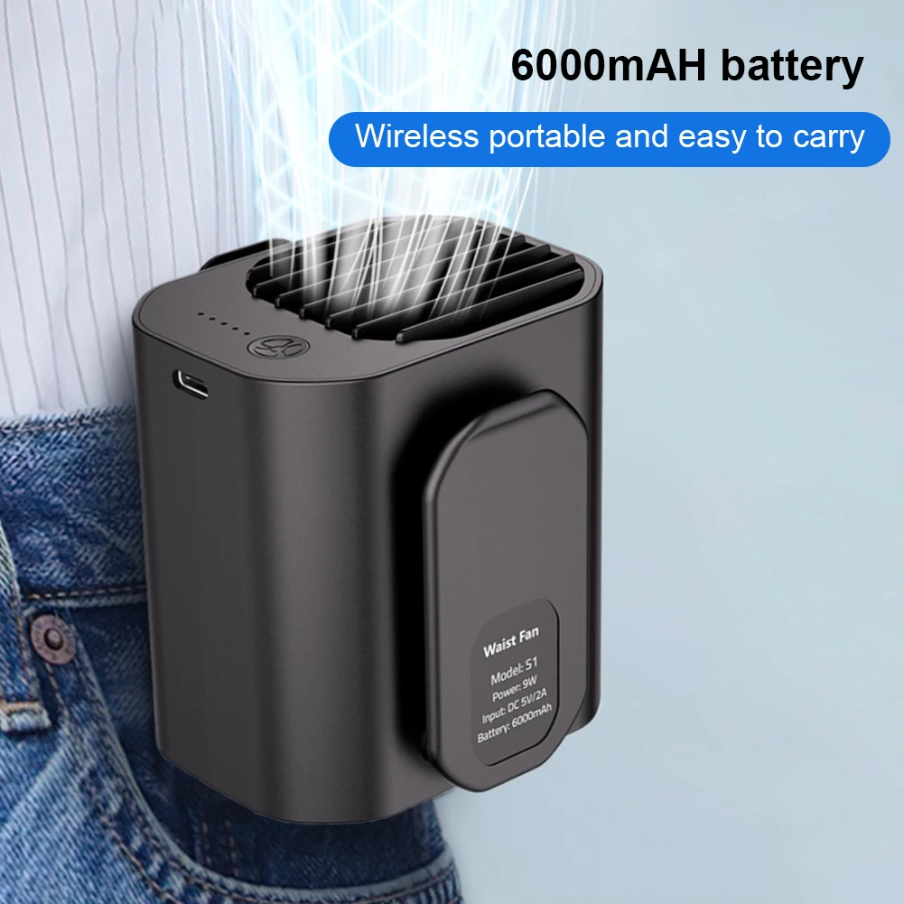 

Портативный поясной вентилятор 10000 мАч, перезаряжаемый подвесной вентилятор для шеи, носимый ремень, рубашка, вентилятор для тела, уличный рабочий вентилятор с зажимом для талии и подсветкой