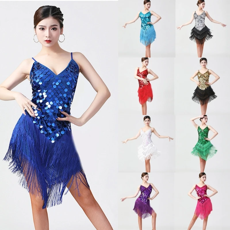 Sequins Tassels Latin Dance Dress 1920s Theme Party Sequins Dress