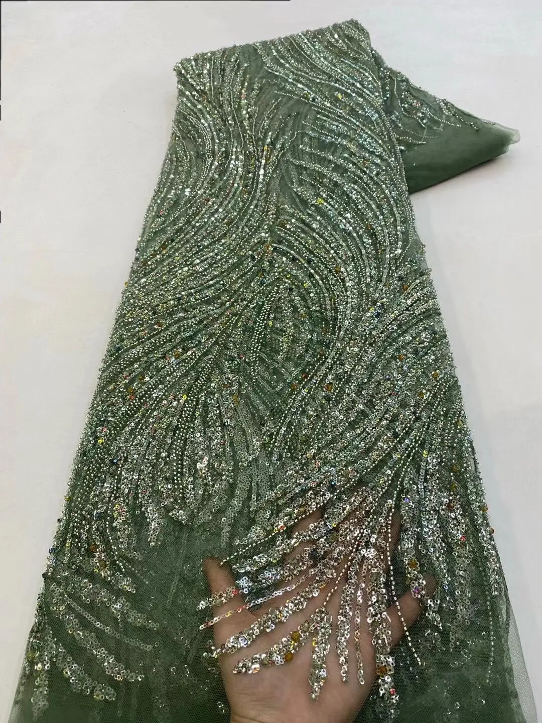 

African French Embroidery J-1308434 Sequins Tulle Lace Fabric Luxury Beaded Bridal Wedding Lace